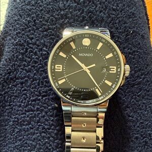Movado Black and Silver Men's Watch
